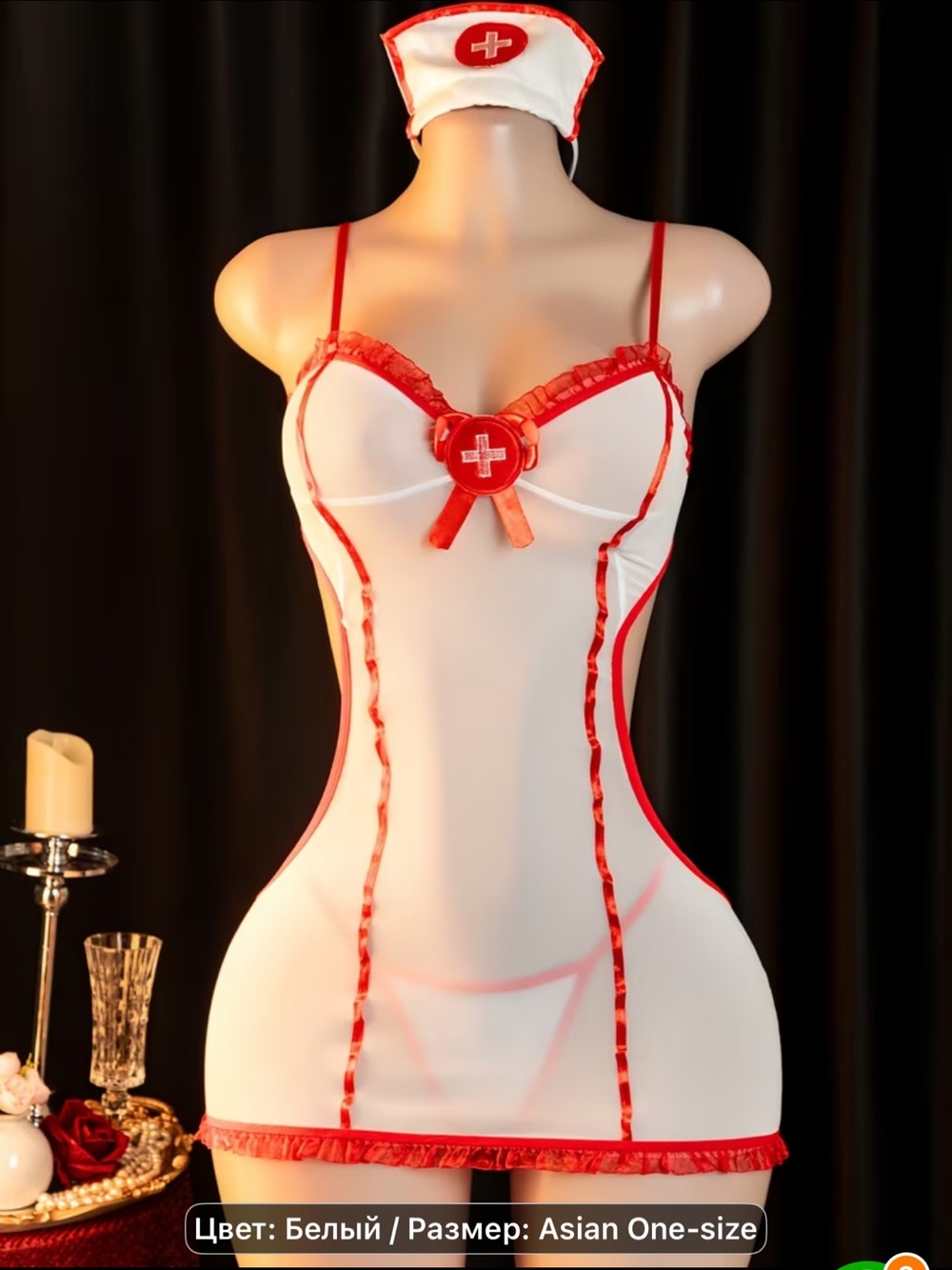 White & Red Nurse Chemise Lingerie